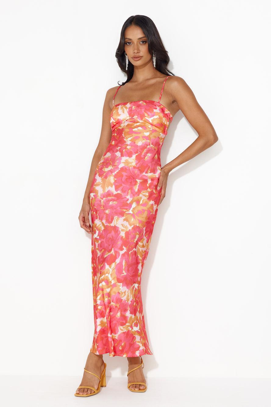 Vacations With You Satin Maxi Dress Pink Product Image