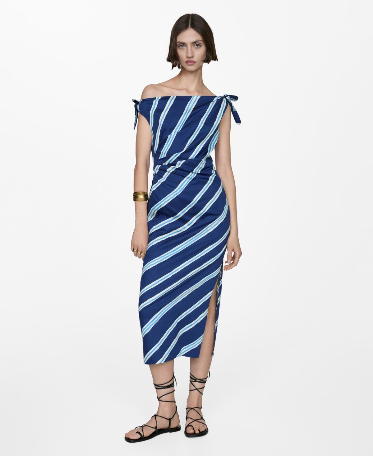 Mango Womens Bare Shoulders Striped Dress Product Image