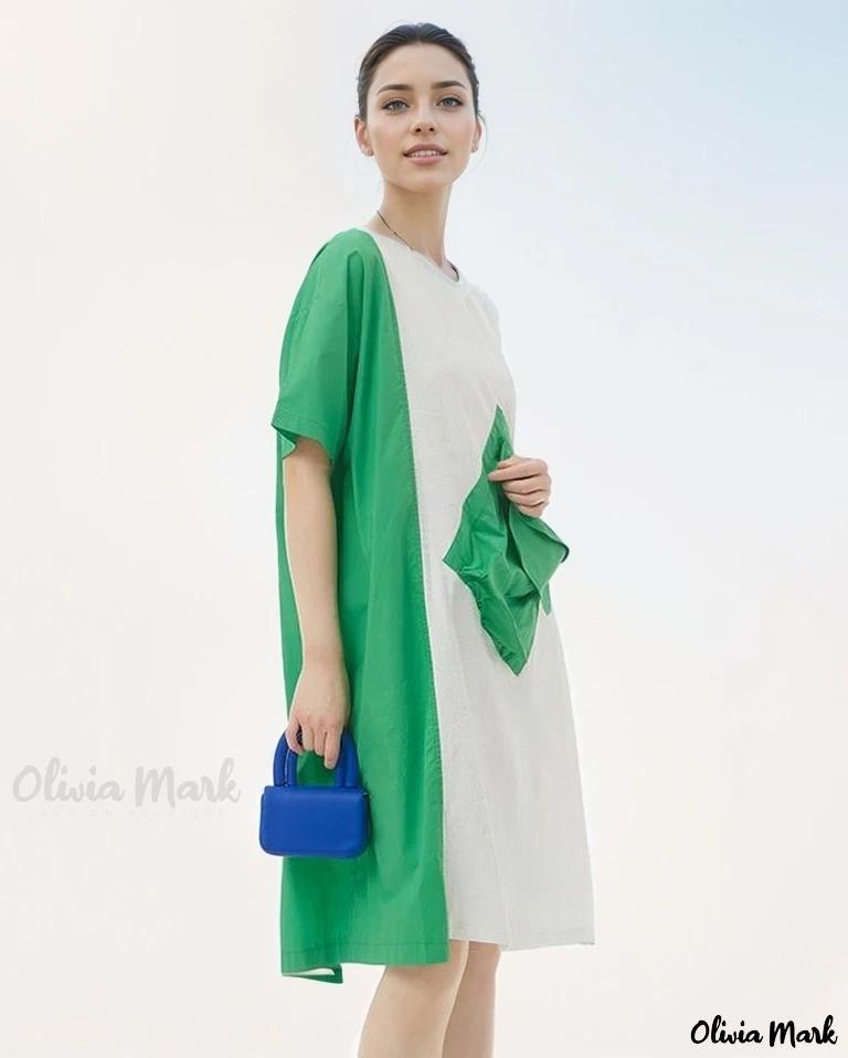 Olivia Mark – Color Block Casual Dress with 3D Pocket Design and Loose Fit Product Image