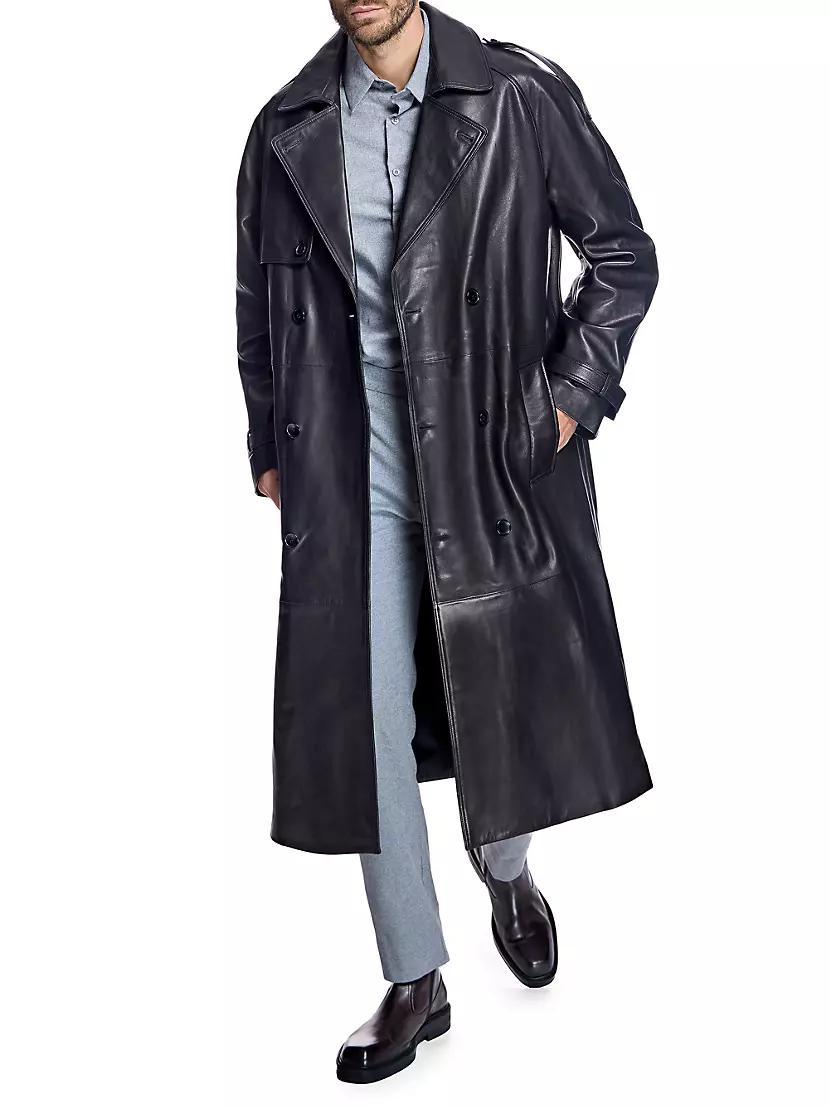 Men's Leather Trench Coat Product Image