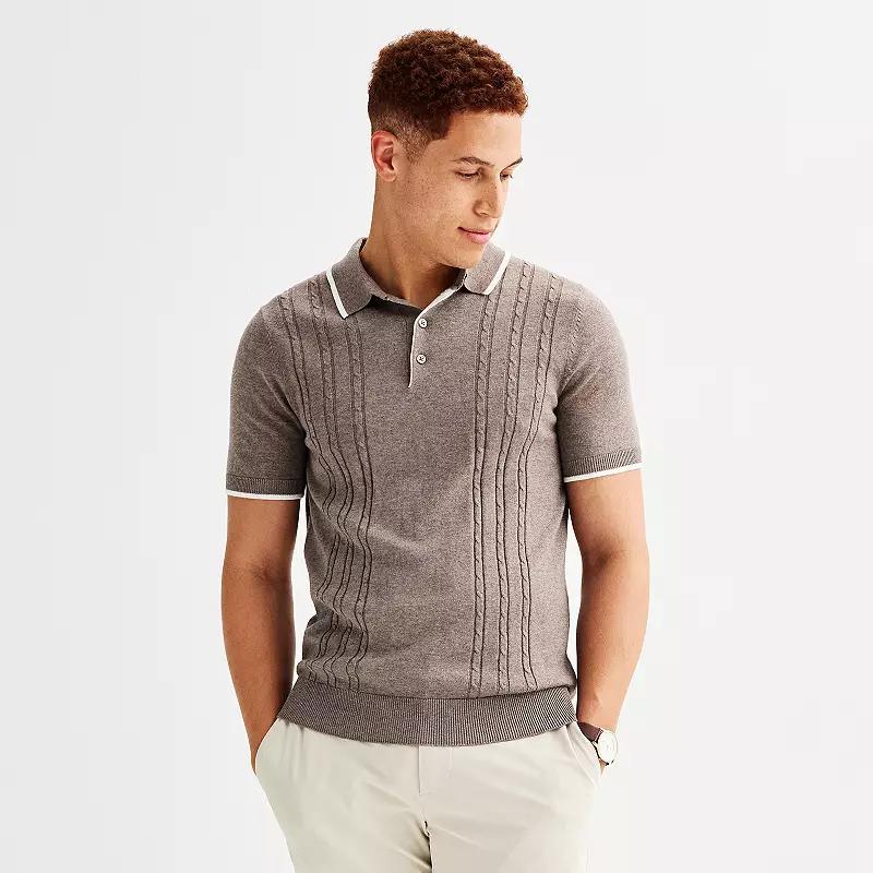 Mens Apt. 9 Short Sleeve Cable Knit Sweater Polo Shirt Product Image