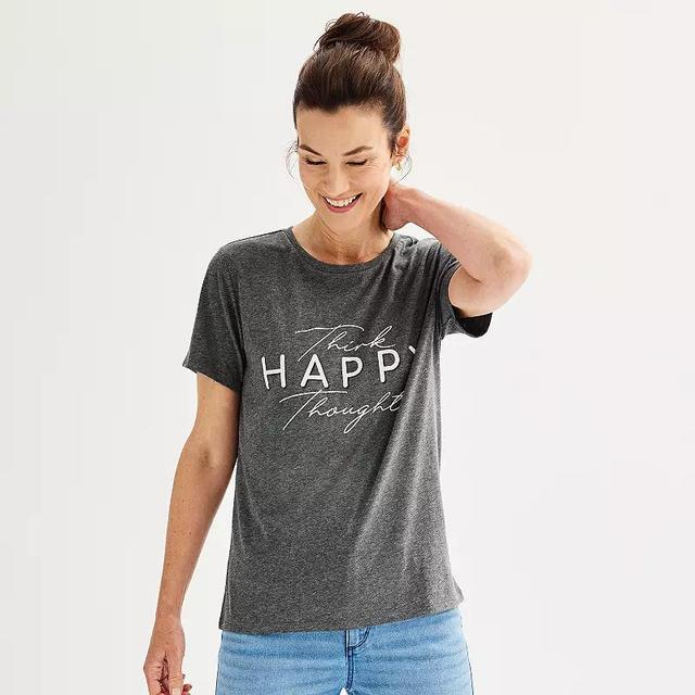 Womens Think Happy Thoughts Graphic Tee, Girls Grey Heather Product Image