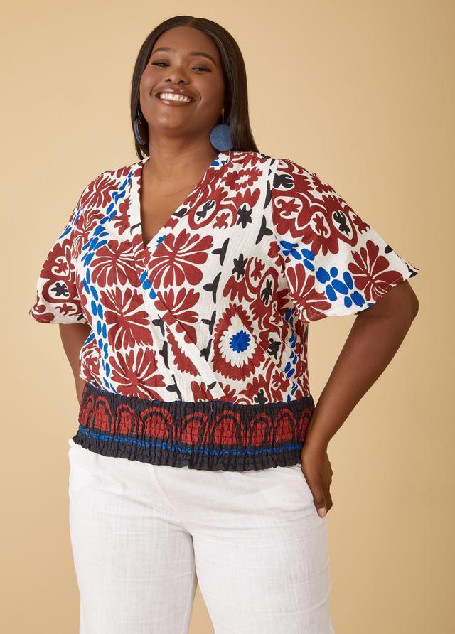 Plus Size Printed Cotton Gauze Crop Top Ashley Stewart Product Image