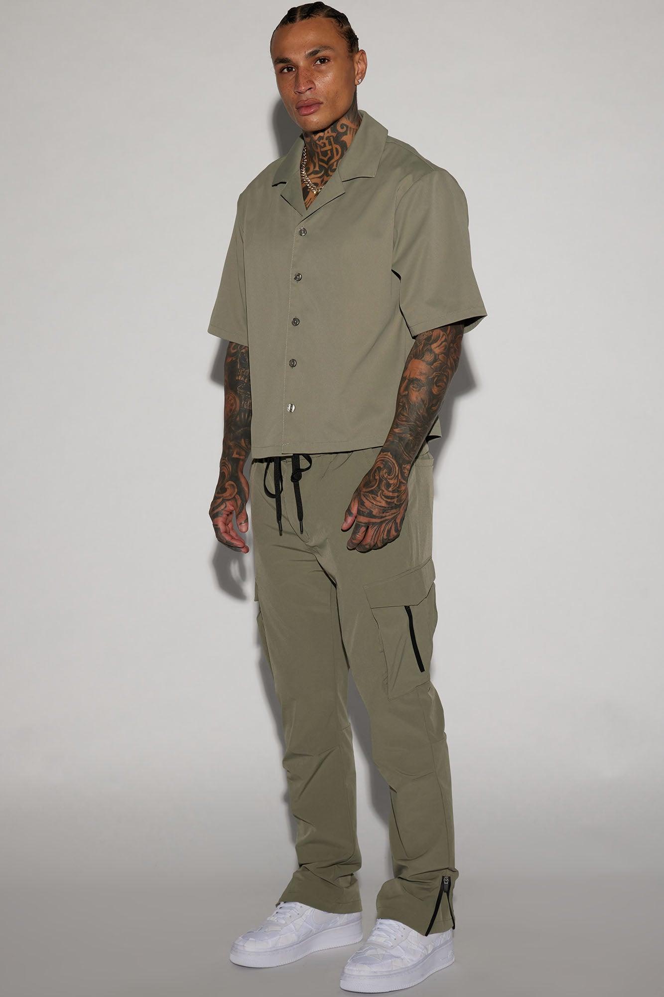 Milano Cropped Button Up Shirt - Olive Product Image