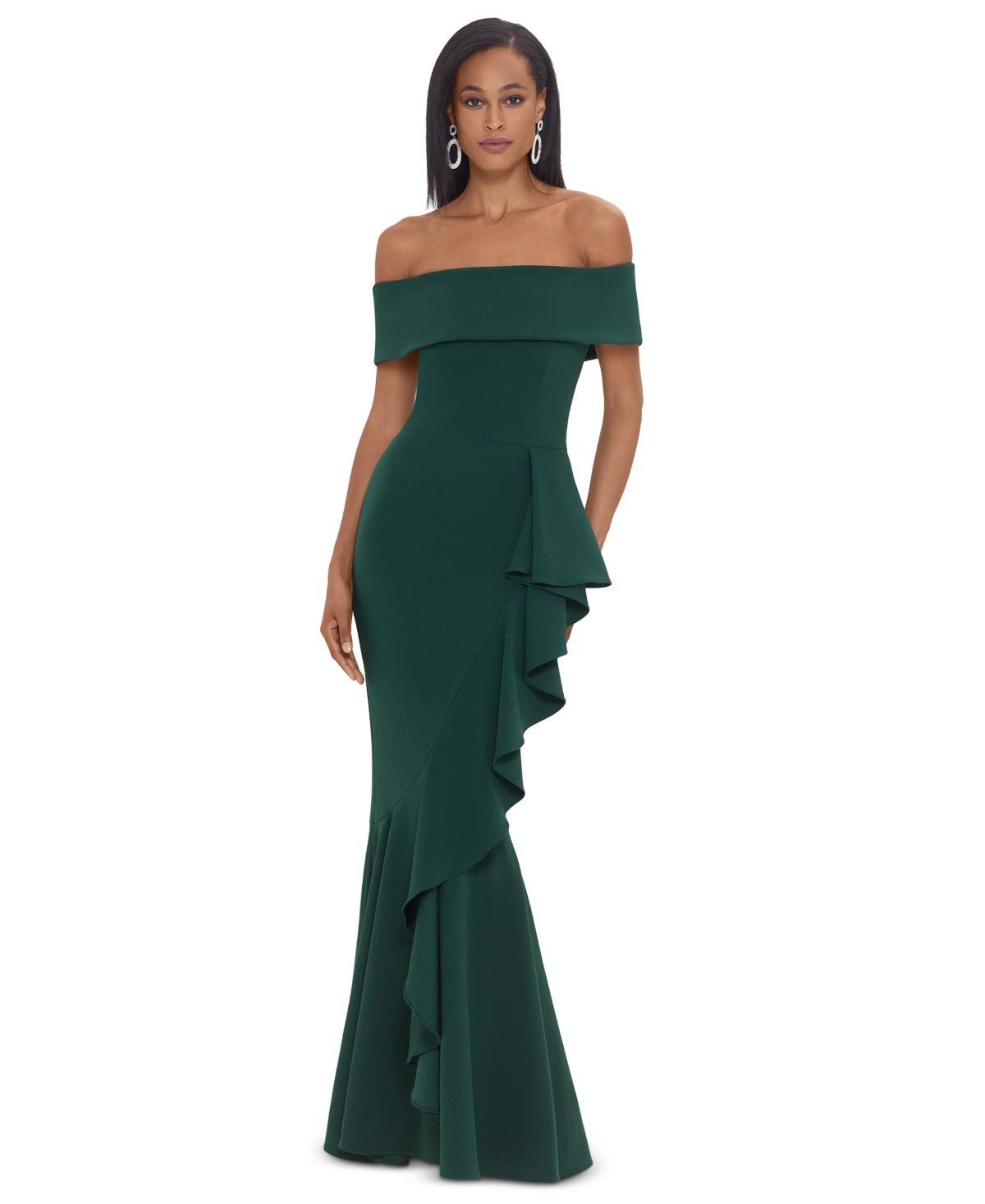 Betsy  Adam Petite Size Off-the-Shoulder Ruffled Scuba Crepe Maxi Dress Product Image