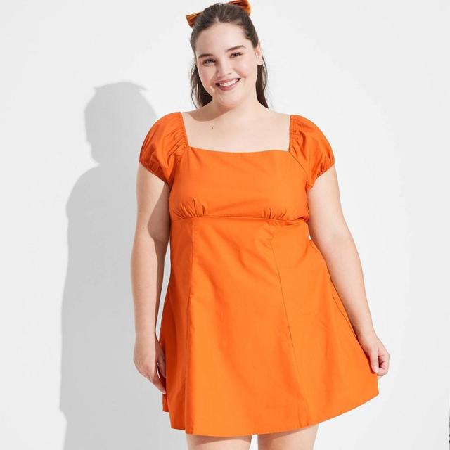 Womens Game Day Puff Short Sleeve Mini Dress - Wild Fable Dark Orange XXL Product Image