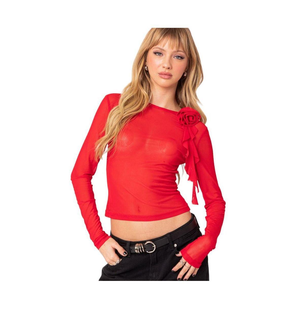 EDIKTED La Rose Sheer Mesh Top Product Image