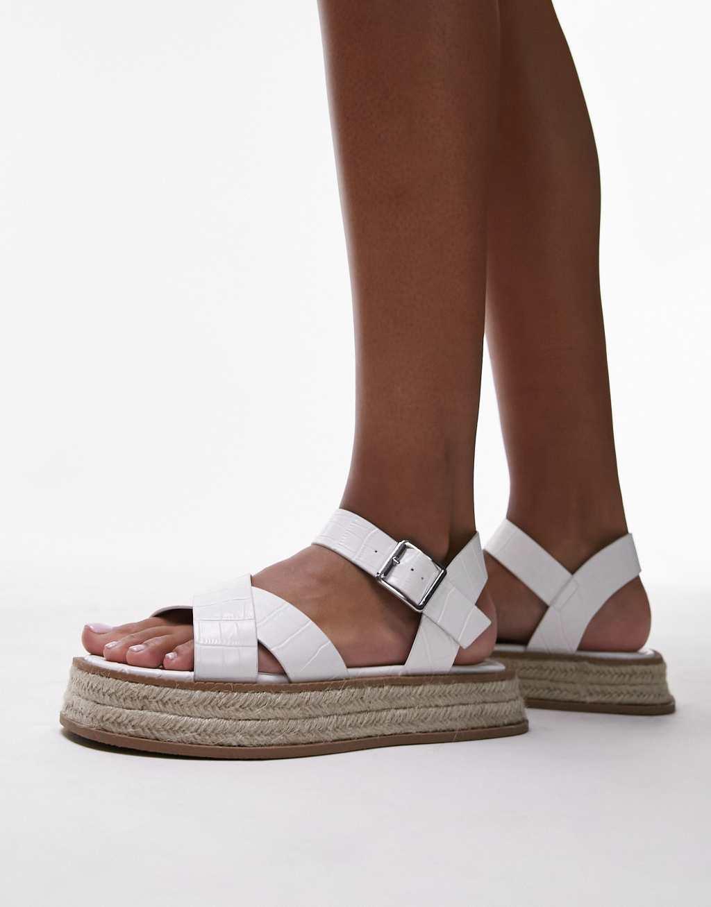 Topshop Jenna espadrille flat sandal in white Product Image