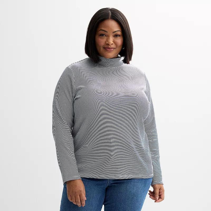 Plus Size Croft & Barrow Essential Long-Sleeve Mockneck Top, Womens Product Image