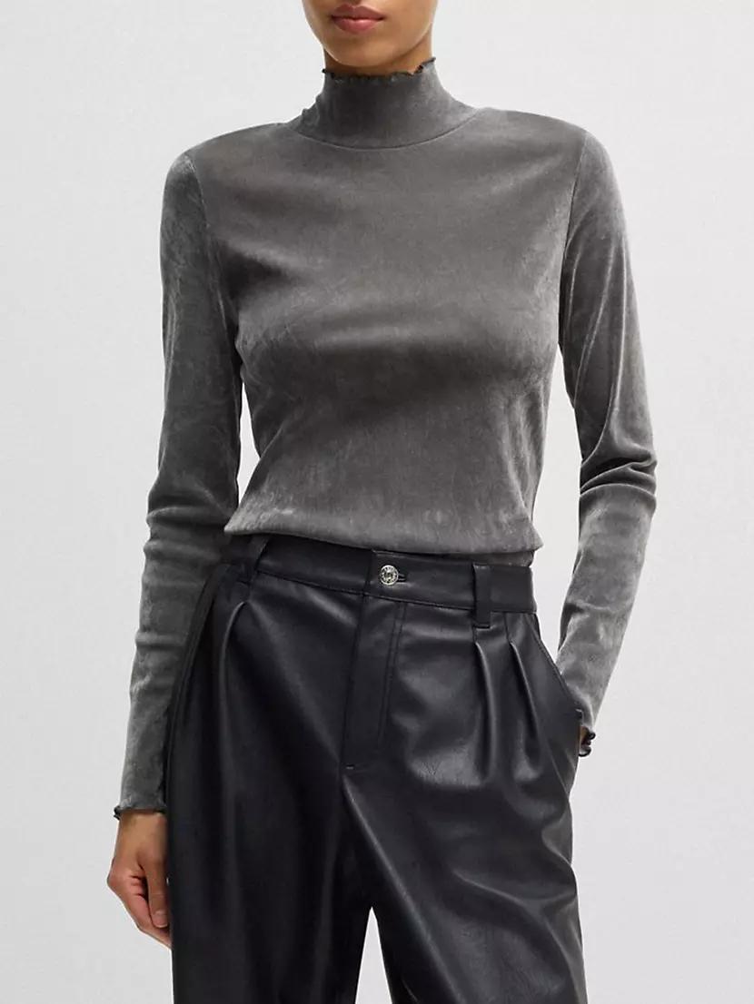 Mock-Neck Top in Velvet-Touch Mesh Product Image