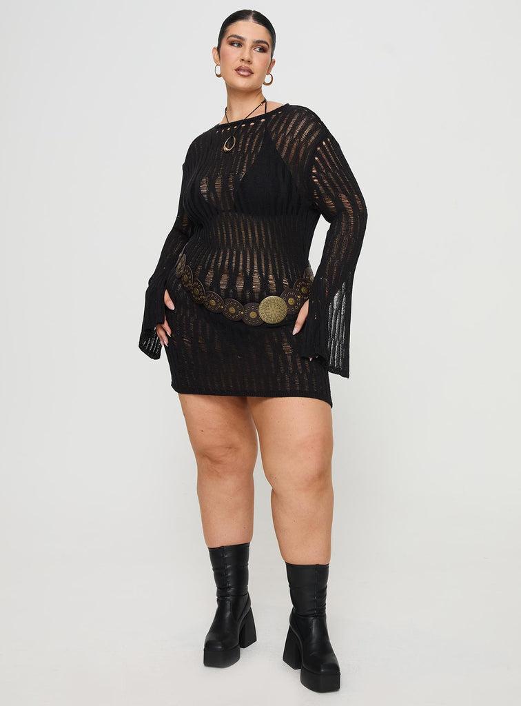 Cylian Long Sleeve Knit Mini Dress Black Curve Product Image