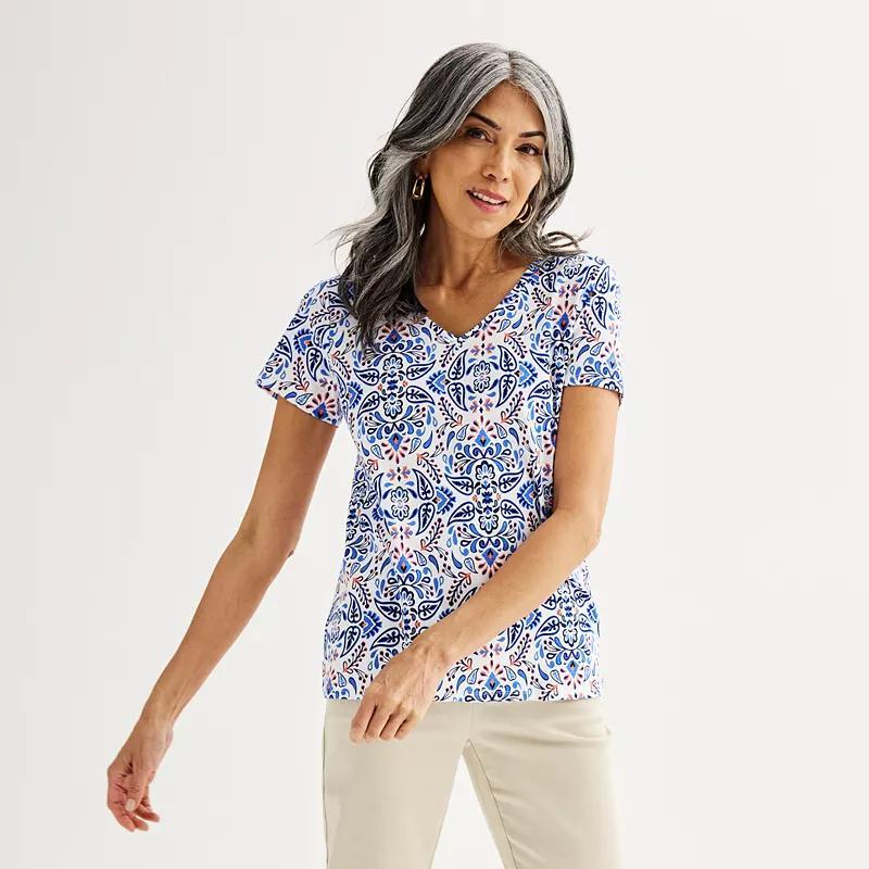 Womens Croft & Barrow Essential V-Neck Tee Blue Deco Floral Product Image