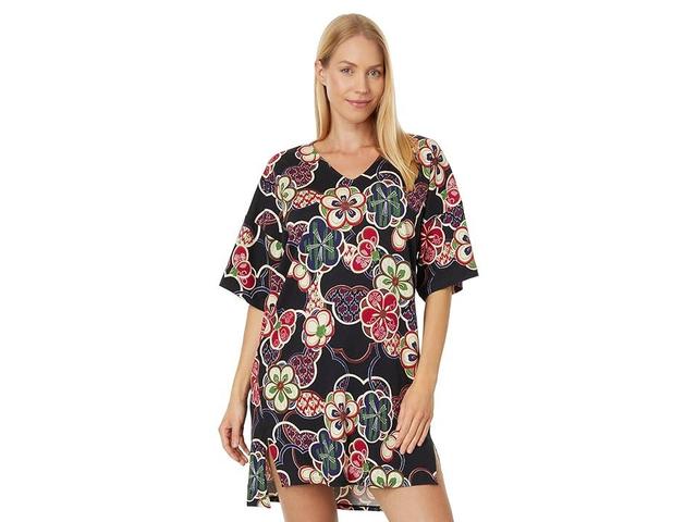 N by Natori Kimono Cotton Knit Sleepshirt (Black Multi) Women's Pajama Product Image