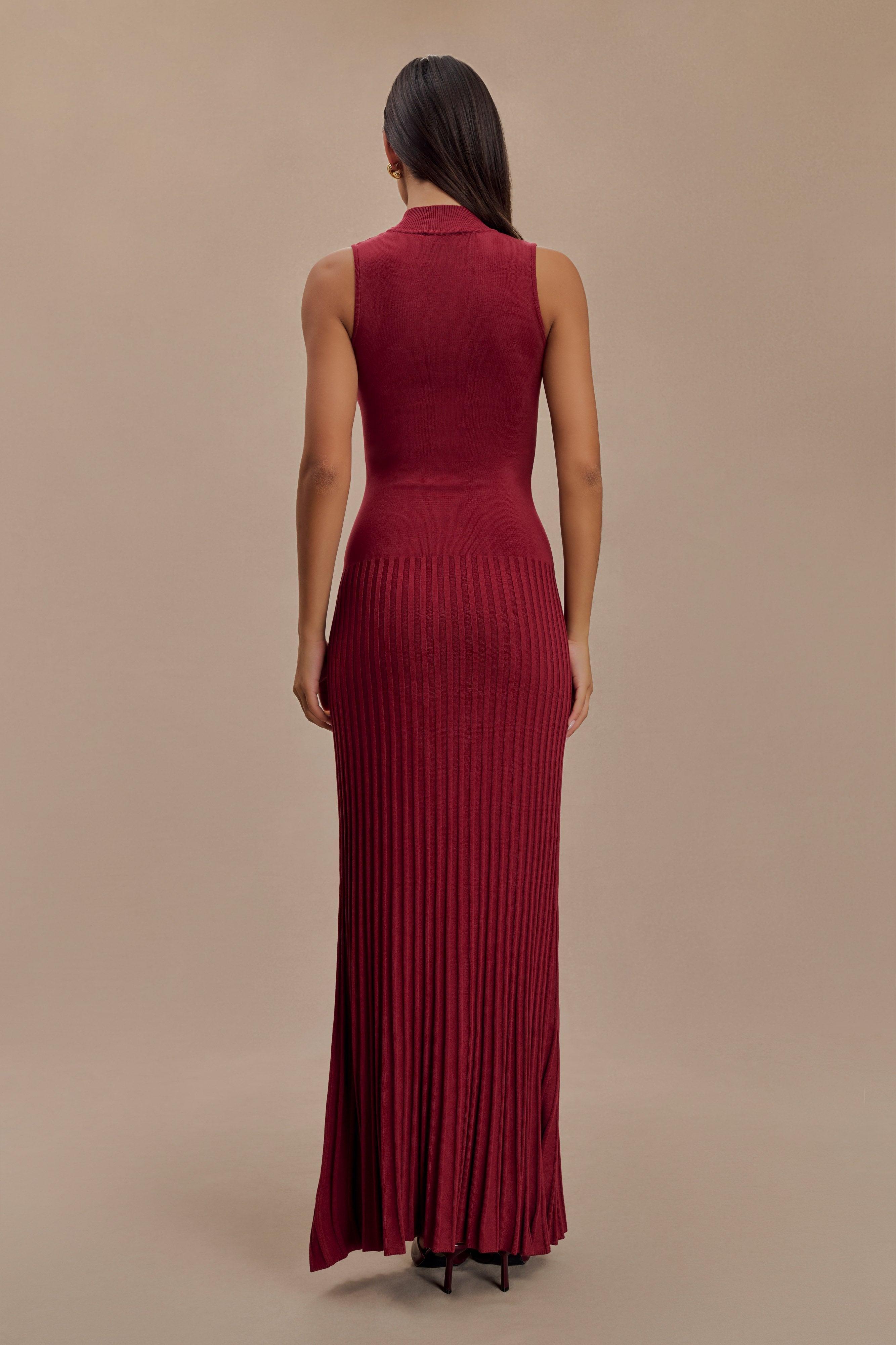 Mavis High Neck Pleated Maxi Dress - Mahogany Product Image