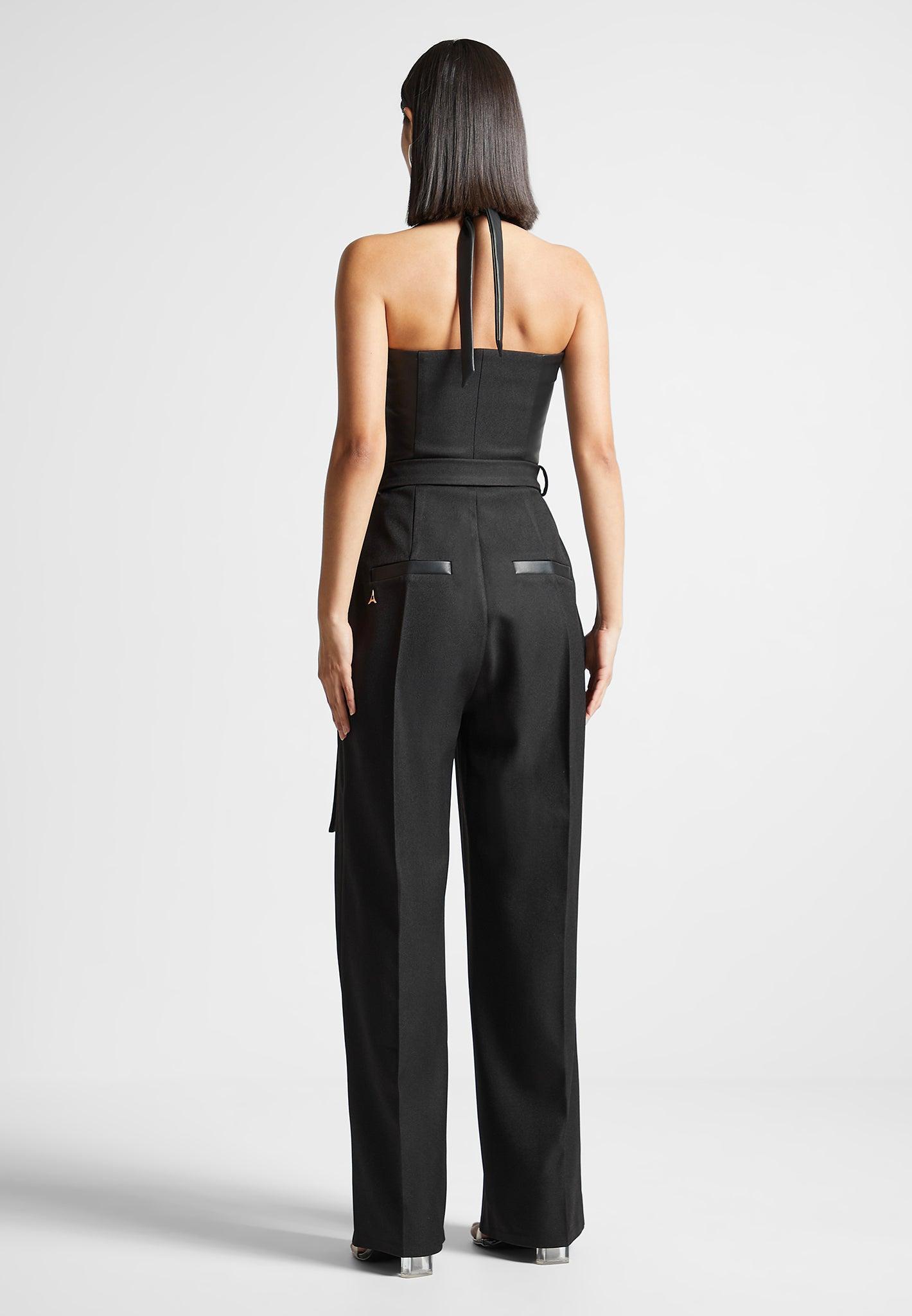 Tailored Pleat Jumpsuit with Belt - Black Female Product Image