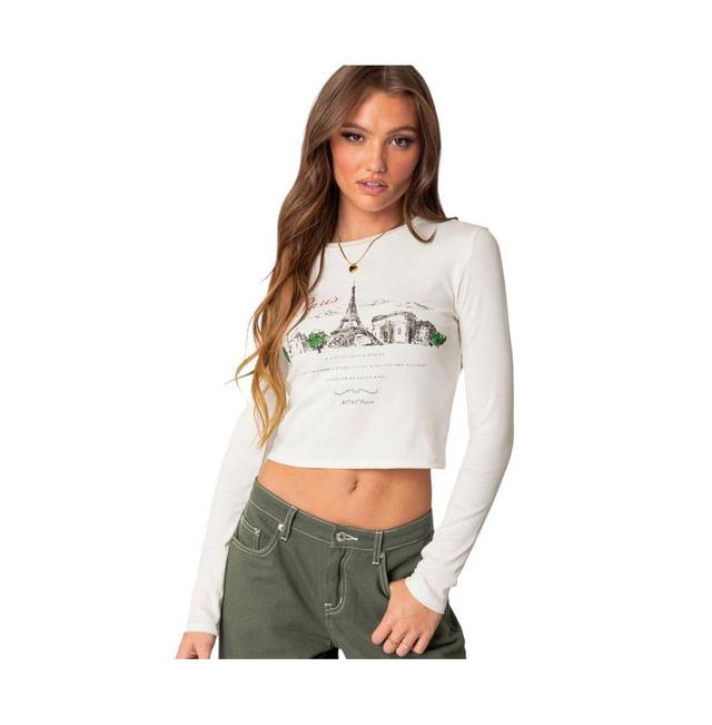 EDIKTED Phillipa Paris Long Sleeve Crop Graphic T-Shirt Product Image