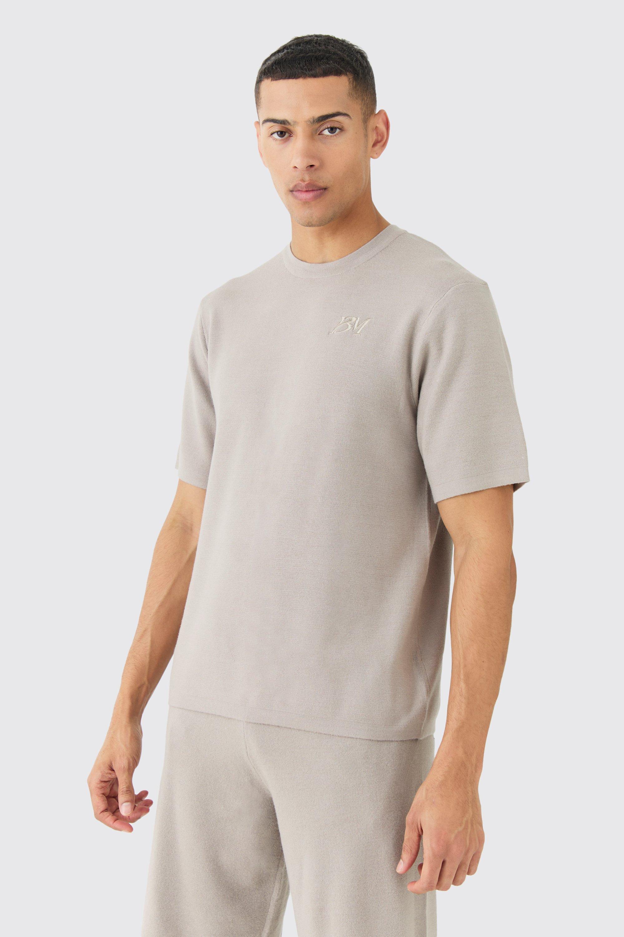 Regular Fit Man Branded Knitted T-shirt | boohooMAN USA Product Image