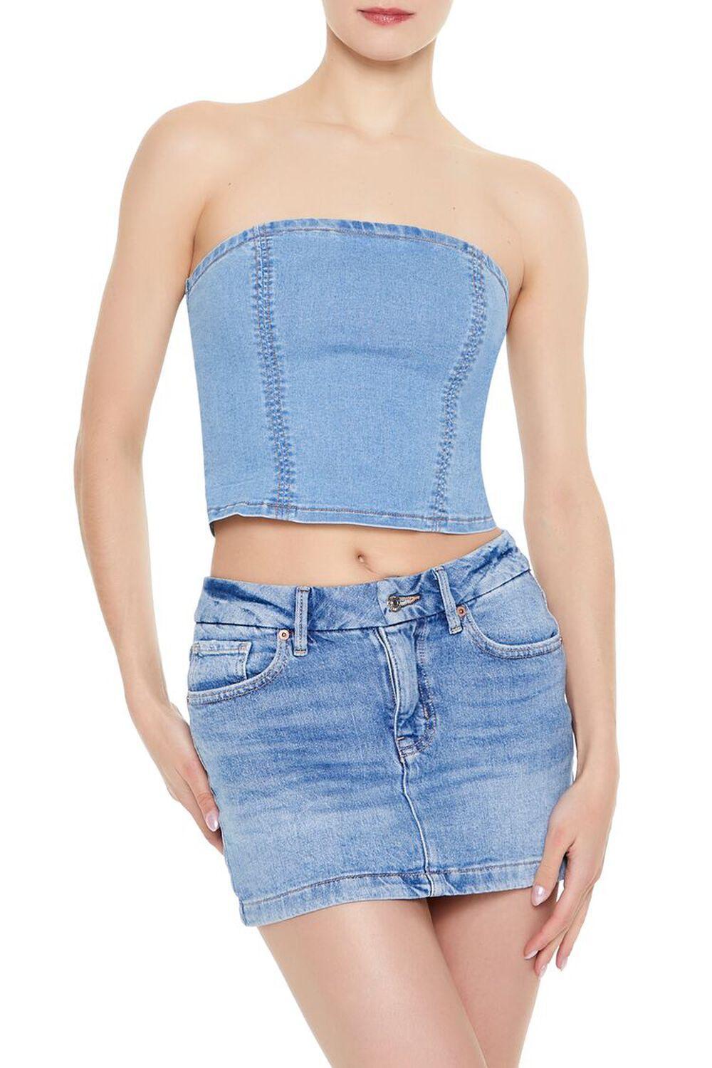 Cropped Denim Tube Top | Forever 21 Product Image