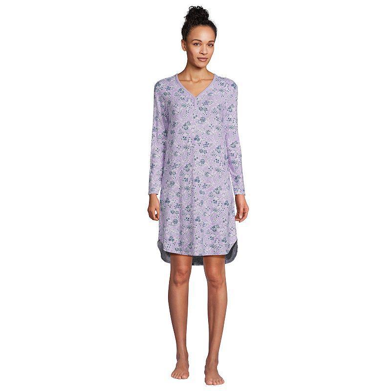 Womens Lands End Cozy Nightgown & Mask Sleep Set Blue Classic Floral Product Image