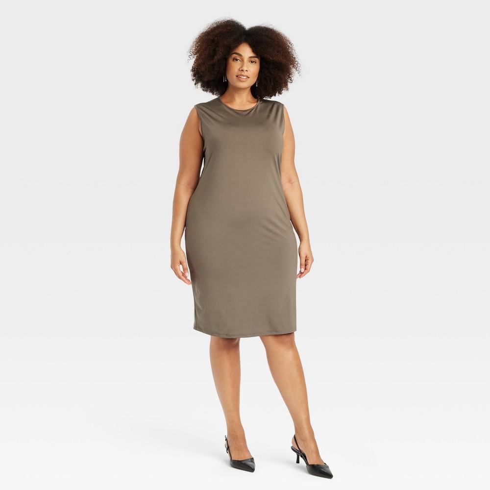 Womens Knit Bodycon Dress - A New Day Olive 3X Product Image