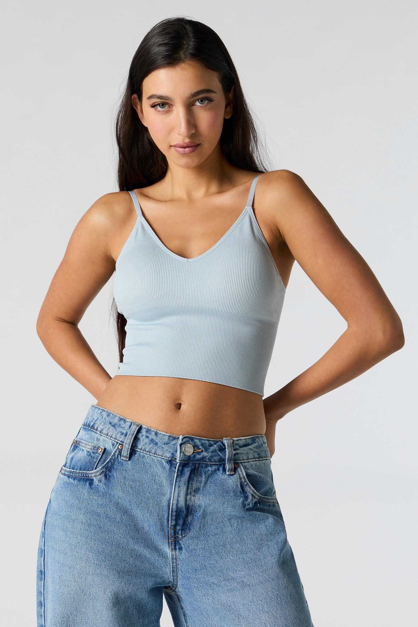 Seamless Ribbed V-Neck Cami with Built-In Bra Cups Female Product Image