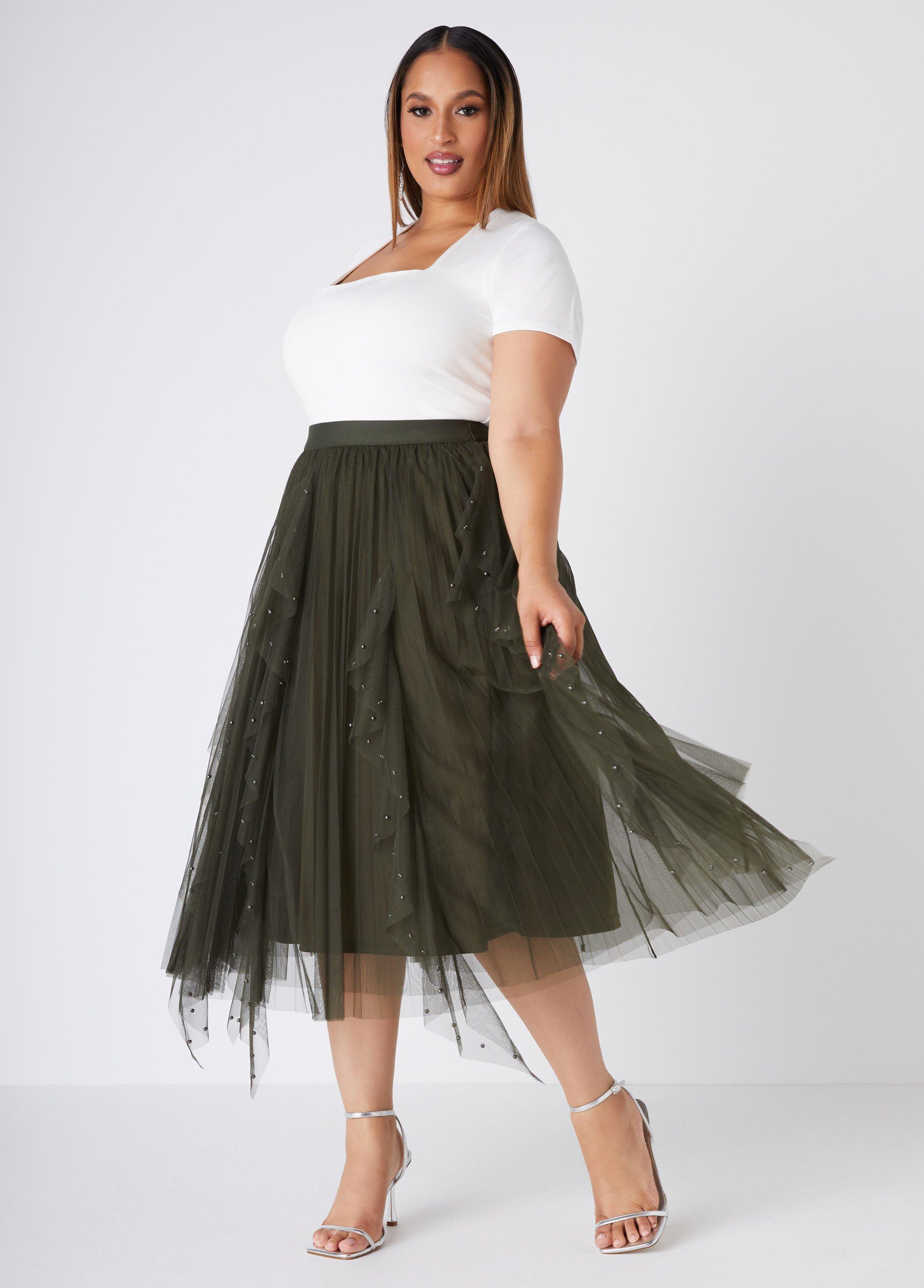 Plus Size Faux Pearl Mesh Maxi Skirt Ashley Stewart Product Image