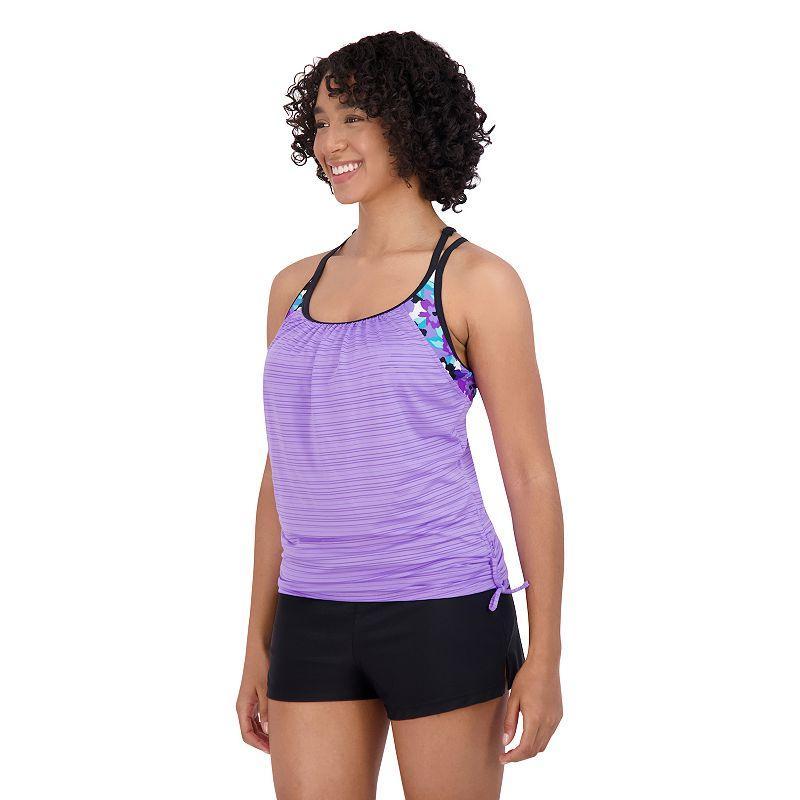 Womens ZeroXposur UPF 30+ Ruched 2-in-1 Tankini Top Purple Quiver Product Image