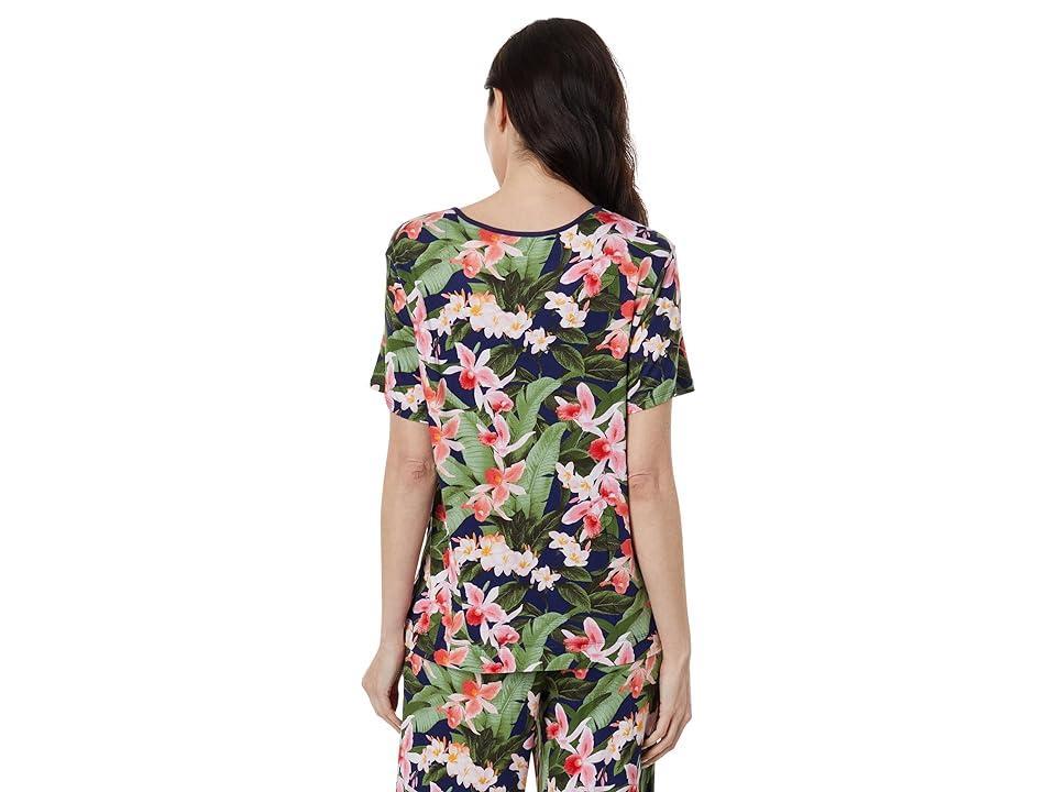 Tommy Bahama Knit Floral Print Short Sleeve Split V-Neck Coordinating Pajama Set Product Image