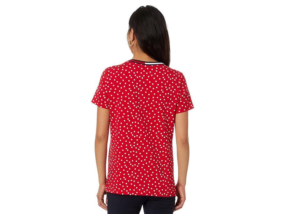 Tommy Hilfiger Short Sleeve V-Neck Dot Tee (Scarlet Multi) Women's T Shirt Product Image