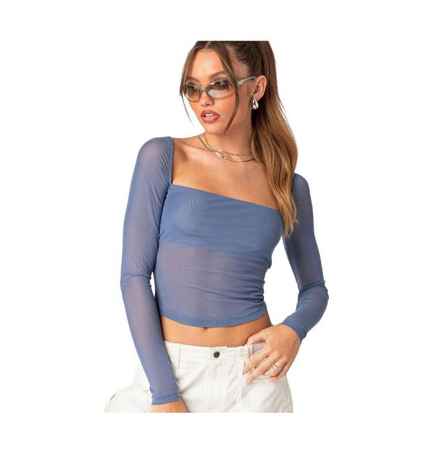 EDIKTED Marta Semisheer Crop Long Sleeve Mesh Top Product Image