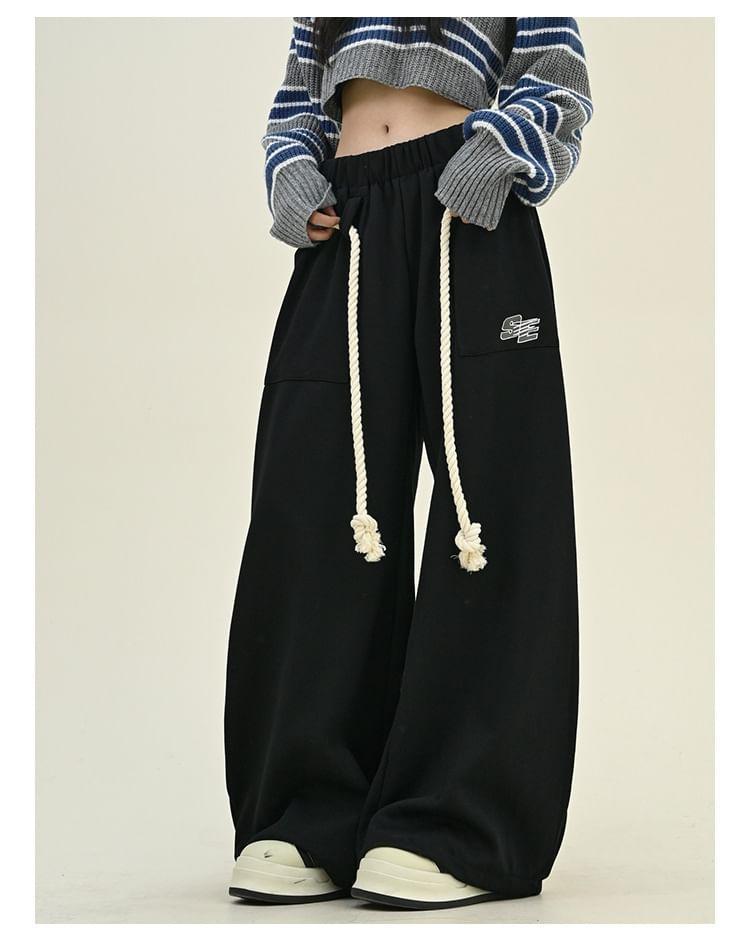 Drawstring Waist Lettering Wide Leg Sweatpants Product Image