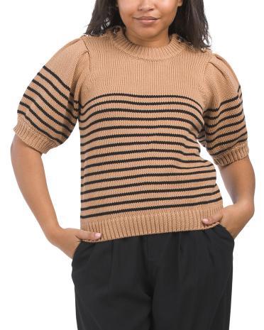 Striped Puff Sleeve Sweater for Women | Cotton Product Image