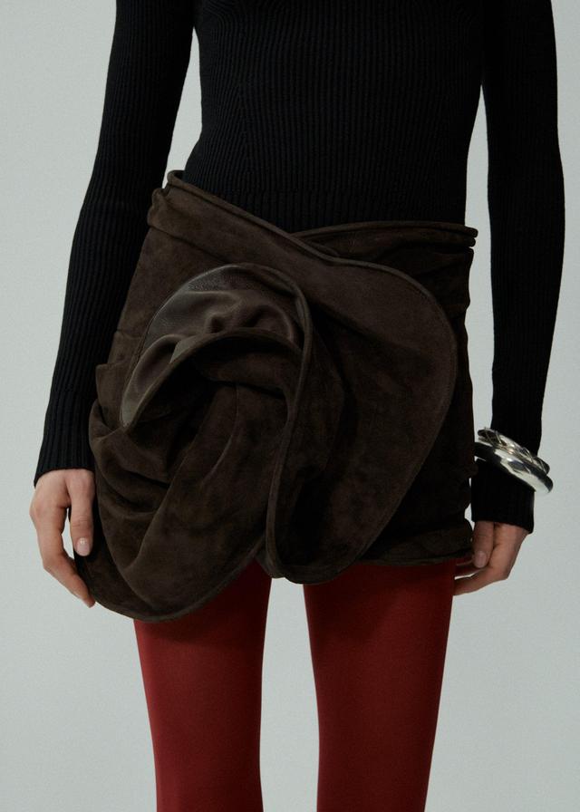 Draped suede mini skirt in brown Product Image