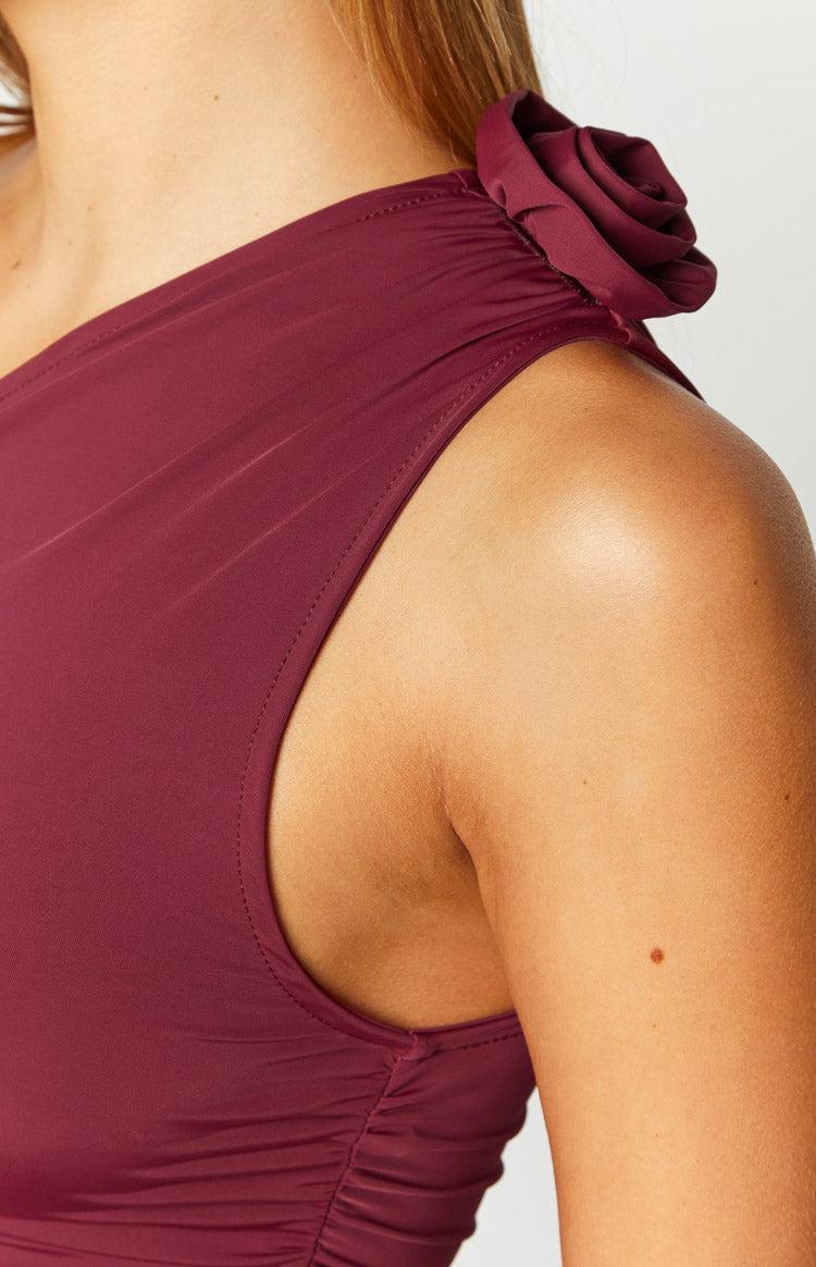 Lioness Rendezvous Burgundy One Shoulder Top Product Image