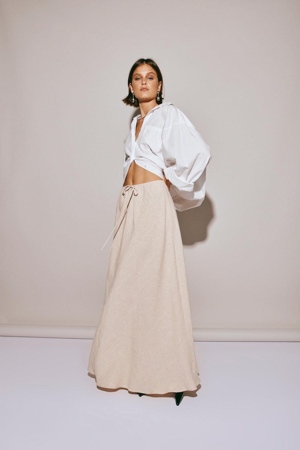 Elodie Linen Maxi Skirt Oatmeal Product Image