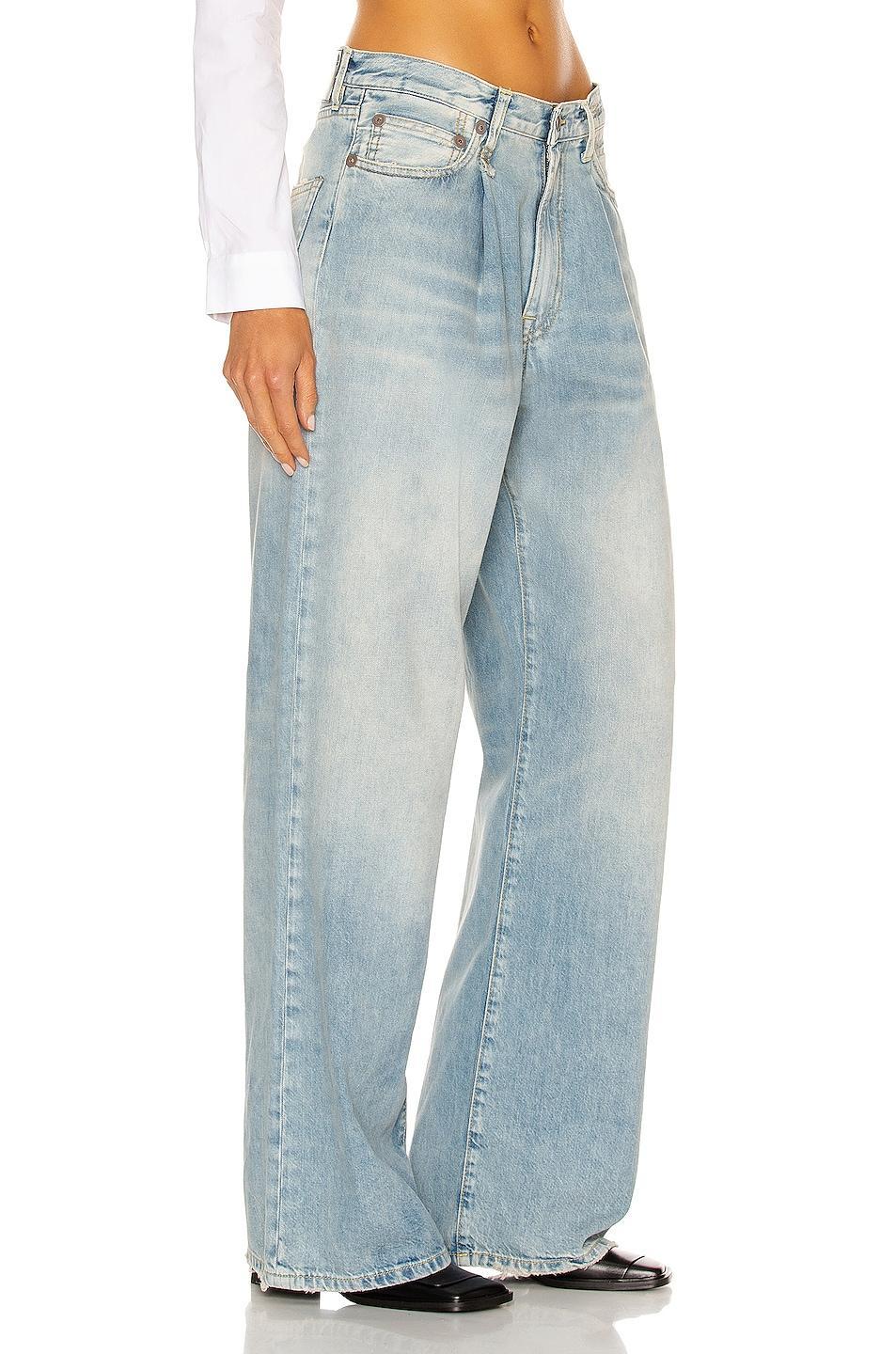 R13 Damon Pleated Wide Leg in Lennon Blue - Denim-Light. Size 28 (also in 27, 29, 30, 31). Product Image