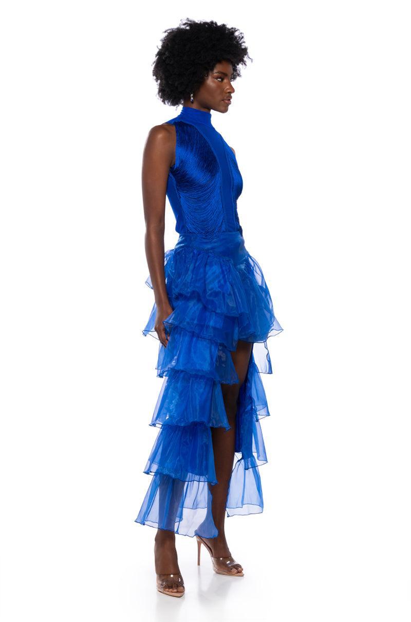 ONCE UPON A DREAM RUFFLE MAXI SKIRT IN ROYAL BLUE Product Image