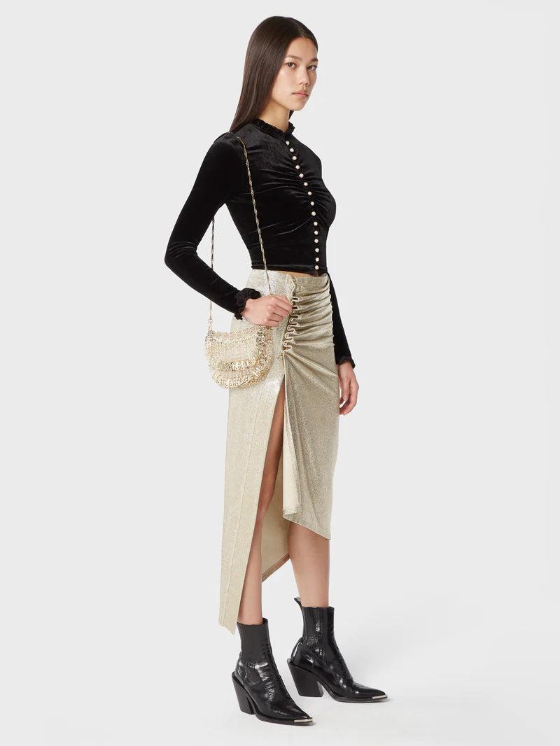 Gold mid-length drapé pression slit skirt product image