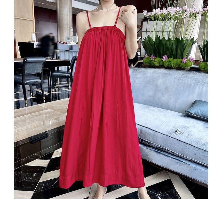 Spaghetti Strap Plain Midi Sundress Product Image