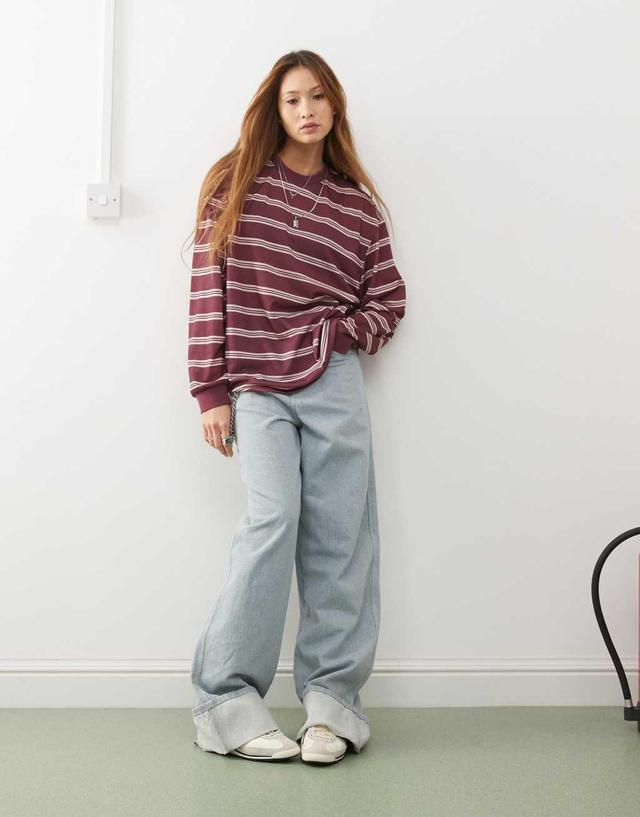 Reclaimed Vintage oversized long sleeve top in burgundy stripe Product Image