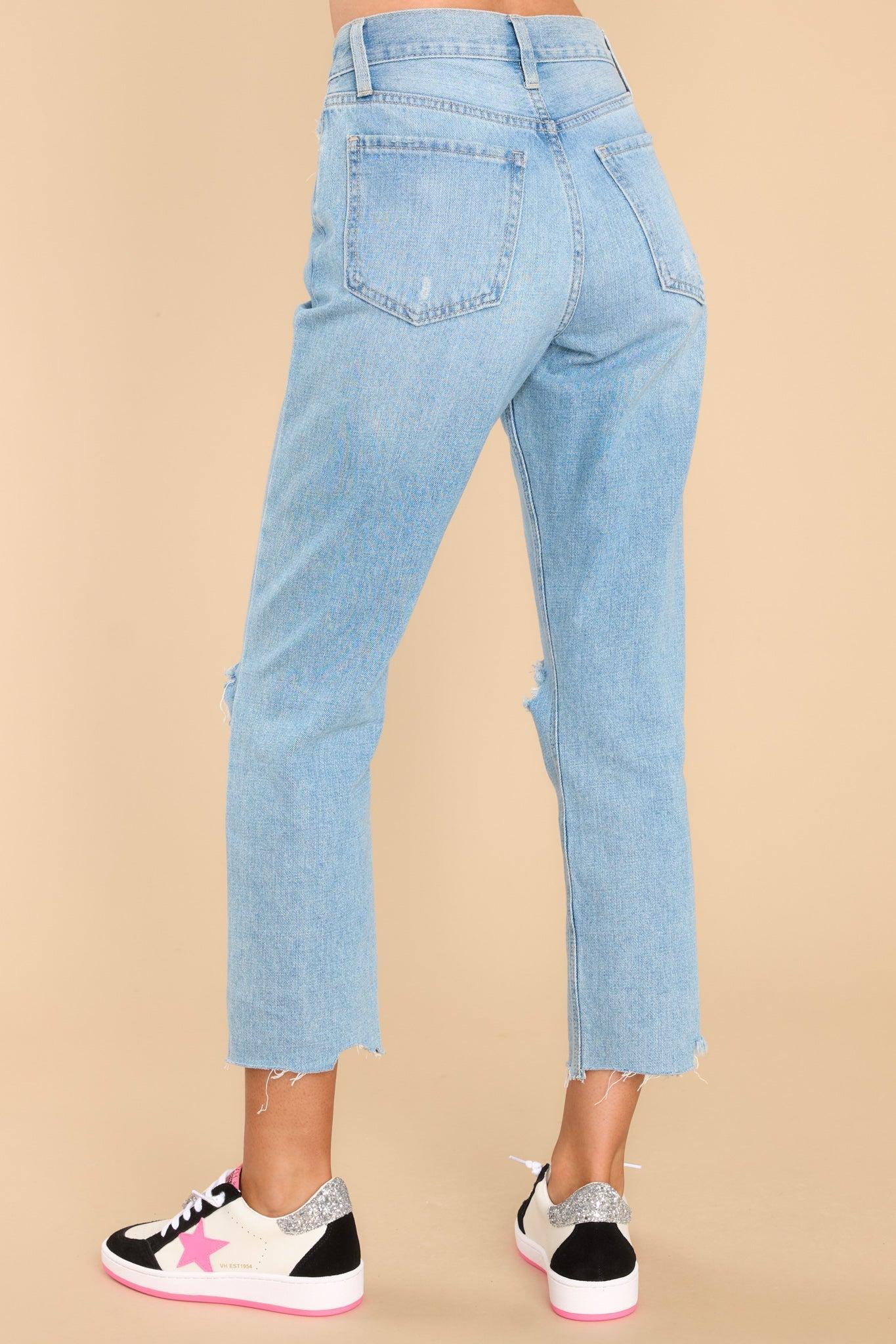 Just USA Heard A Rumor Light Wash Distressed Straight Leg Crop Jeans Blue Product Image