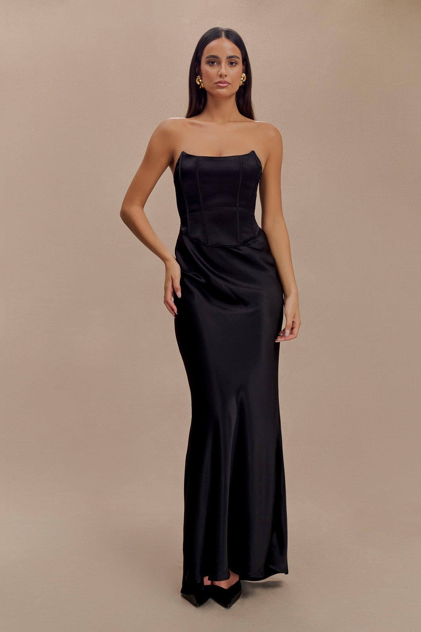 Harlow Satin Strapless Maxi Dress - Black Product Image