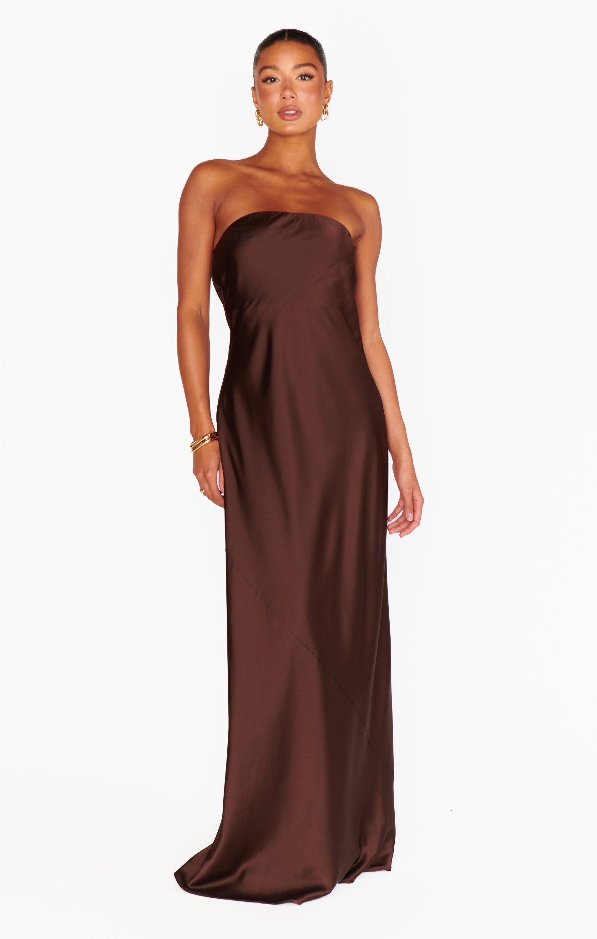 Taylor Tube Maxi Dress ~ Chocolate Luxe Satin Product Image