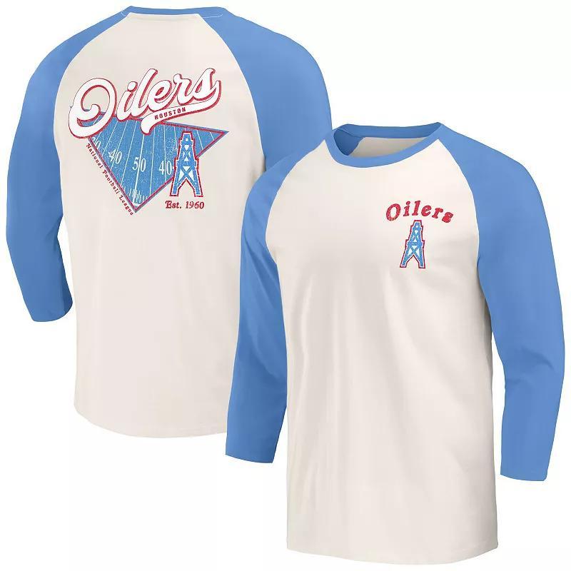 Mens Darius Rucker Collection by Fanatics Light Blue/White Houston Oilers Gridiron Classics Raglan 3/4 Sleeve T-Shirt Product Image