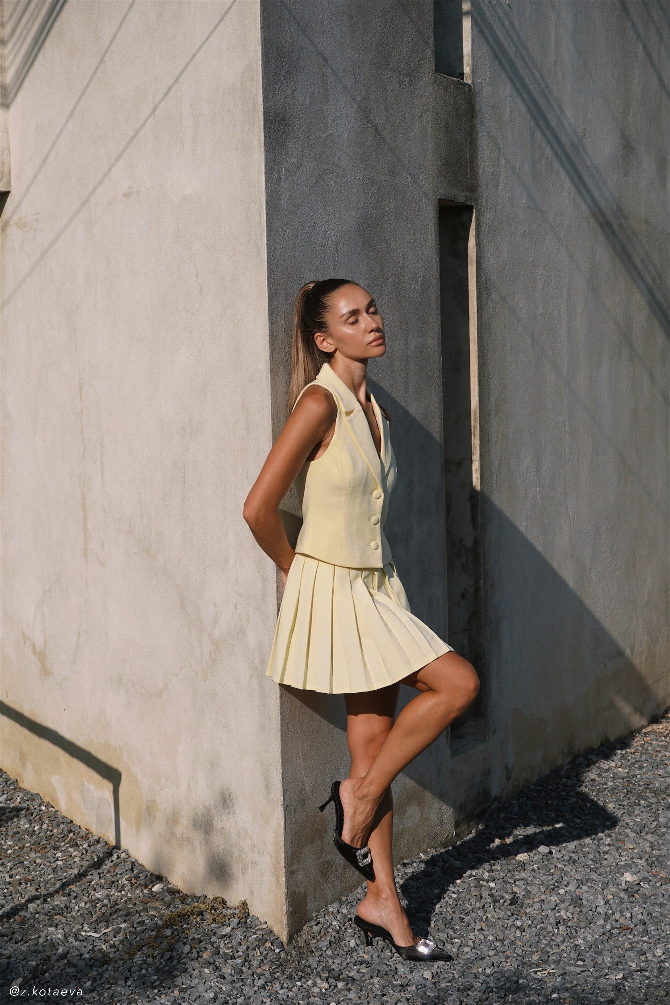 Mura Pleated Mini Skirt - Lemon Product Image