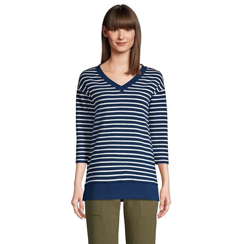 Petite Lands End Relaxed Waffle V-Neck Tunic, Womens Product Image