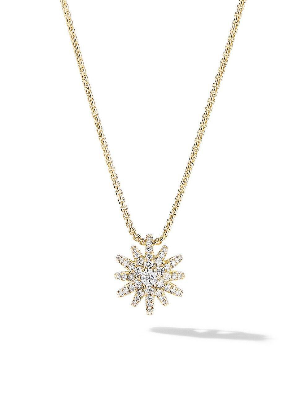 Womens Starburst Pendant Necklace in 18K Yellow Gold with Diamonds, 11MM Product Image