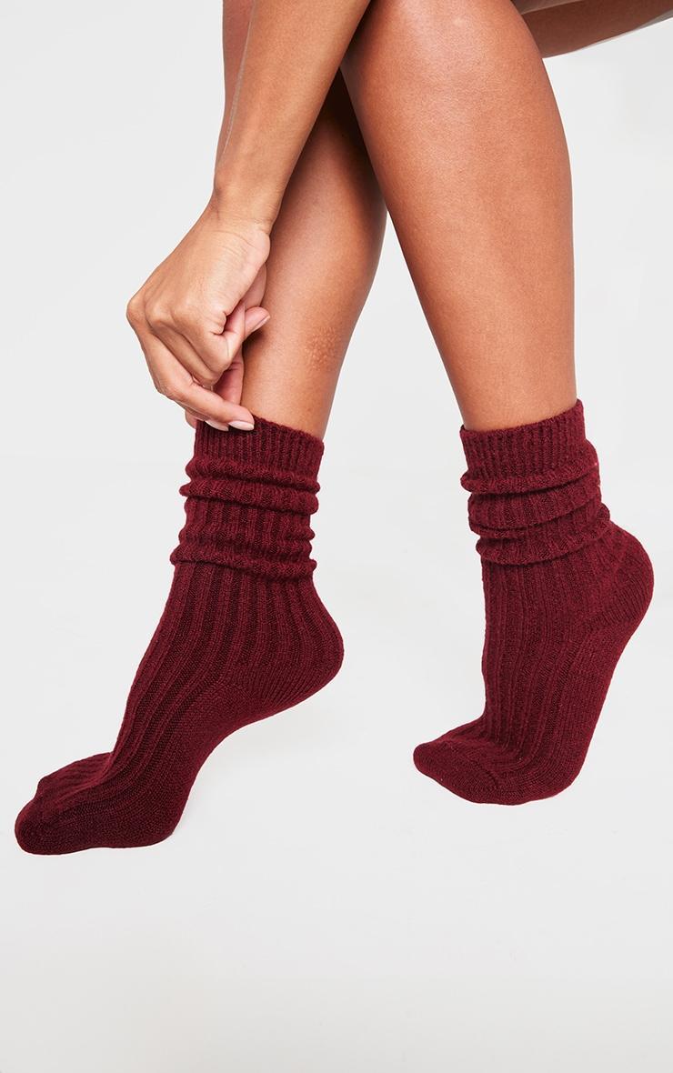 Burgundy Slouchy Thick Ribbed Socks Product Image