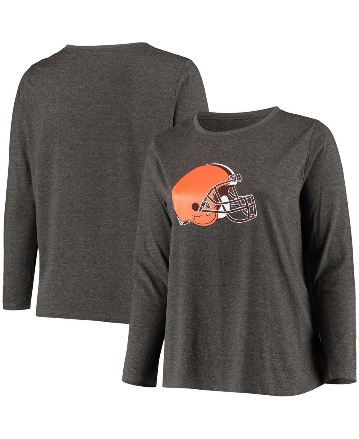 Womens Fanatics Branded Charcoal Cleveland Browns Plus Size Primary Logo Long Sleeve T-Shirt Product Image