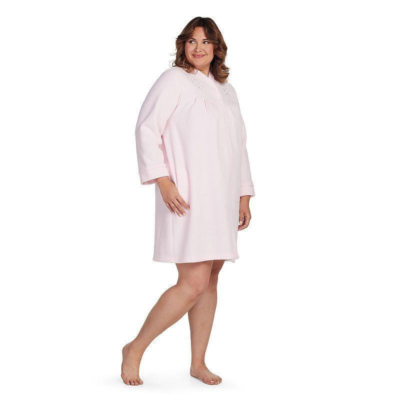 Plus Size Miss Elaine Essentials Brushed Back Terry Short Snap Robe, Womens Product Image